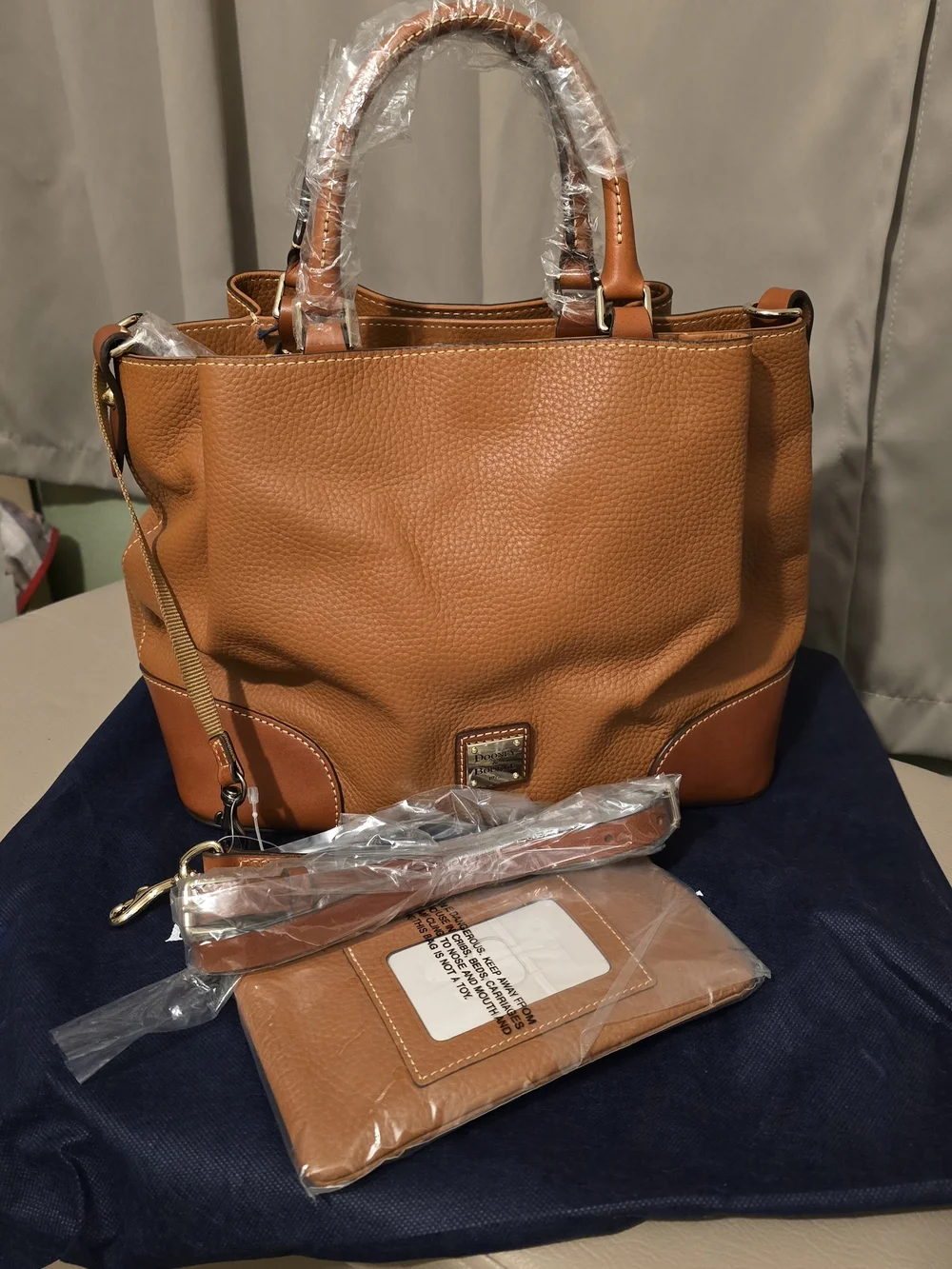Dooney & Bourke Tan Pebble Leather Shoulder Tote with Wristlet